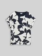 TOM TAILOR Damen T-Shirt im Material-Mix, blau, Gemustert – Bild 1