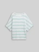 TOM TAILOR Damen Loose Fit T-Shirt mit Fledermausärmeln, blau, Gestreift – Bild 1