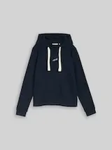 TOM TAILOR DENIM Damen Hoodie Sweatshirt mit Stickerei, blau, Uni – Bild 1