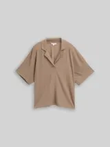 TOM TAILOR Damen Loose Fit T-Shirt mit Reverskragen, braun, Uni – Bild 1