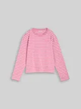 TOM TAILOR DENIM Damen Boxy Fit Langarmshirt mit Herz-Stickerei, rosa, Gestreift – Bild 1
