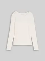 TOM TAILOR DENIM Damen Slim Fit Langarmshirt mit Rippstruktur, weiß, Uni – Bild 1