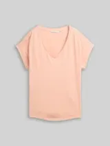 TOM TAILOR DENIM Damen T-Shirt mit V-Ausschnitt, orange, Uni – Bild 1