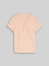 TOM TAILOR DENIM Damen Henley T-Shirt mit Streifenmuster, orange, Gestreift – Bild 1