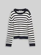 TOM TAILOR Damen Strickpullover mit Streifenmuster, blau, Gestreift – Bild 1