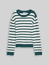 TOM TAILOR Damen Strickpullover mit Streifenmuster, grün, Gestreift – Bild 1