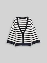 TOM TAILOR Damen Loose Fit Cardigan mit Streifenmuster, blau, Gestreift – Bild 1