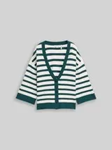 TOM TAILOR Damen Loose Fit Cardigan mit Streifenmuster, grün, Gestreift – Bild 1