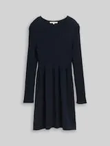 TOM TAILOR DENIM Damen Mini-Kleid mit Rippstruktur, blau, Uni – Bild 1