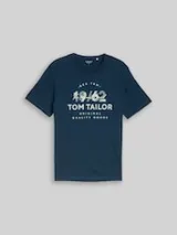TOM TAILOR Herren T-Shirt mit Logo-Print, blau, Meliert – Bild 1