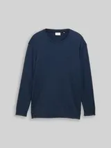 TOM TAILOR Herren Plus Size - Langarmshirt mit Logo-Badge, blau, Meliert – Bild 1