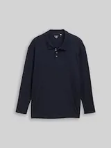 TOM TAILOR Herren Plus Size - Langarm Poloshirt mit Waffelstruktur, blau, Uni – Bild 1
