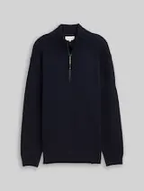 TOM TAILOR Herren Plus Size - Troyer Strickpullover mit Ripp-Details, blau, Meliert – Bild 1