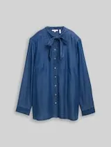 TOM TAILOR Damen Plus Size - Bluse mit Schleifen-Detail, blau, Uni – Bild 1