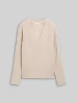 TOM TAILOR Damen Strickpullover mit V-Ausschnitt, braun, Meliert – Bild 1