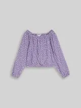 TOM TAILOR Mädchen Cropped Bluse mit Carmen-Ausschnitt, lila, Gemustert – Bild 1