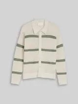 TOM TAILOR DENIM Herren Relaxed Fit Strickjacke mit Lochmuster, grün, Gestreift – Bild 1