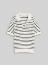 TOM TAILOR Damen Strickpullover mit Polokragen, weiß, Gestreift – Bild 1