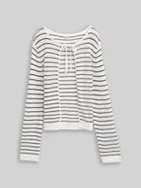 TOM TAILOR Damen Cardigan mit Streifenmuster, weiß, Gestreift – Bild 1