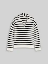 TOM TAILOR Damen Loose Fit Strickpullover mit Polokragen, blau, Gestreift – Bild 1