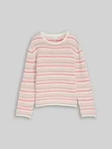 TOM TAILOR Damen Loose Fit Strickpullover mit Streifenmuster, rosa, Gestreift – Bild 1