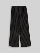 TOM TAILOR DENIM Damen Wide Leg Hose mit Leinenanteil, schwarz, Gestreift – Bild 1