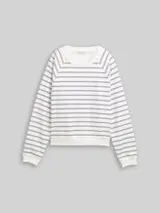TOM TAILOR DENIM Damen Sweatshirt mit Streifenmuster, weiß, Gestreift – Bild 1