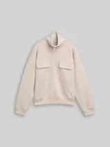 TOM TAILOR DENIM Damen Loose Fit Troyer Sweatshirt aus Scuba, grau, Uni – Bild 1