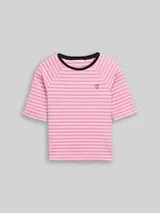 TOM TAILOR DENIM Damen T-Shirt mit Streifenmuster, rosa, Gestreift – Bild 1