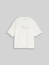 TOM TAILOR Damen T-Shirt mit Schriftzug, weiß, Uni – Bild 1