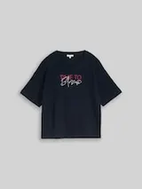 TOM TAILOR Damen T-Shirt mit Schriftzug, blau, Uni – Bild 1