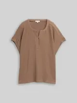 TOM TAILOR Damen Crinkle T-Shirt, braun, Uni – Bild 1
