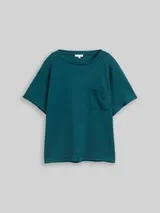 TOM TAILOR Damen Loose Fit Scuba T-Shirt mit Brusttasche, grün, Uni – Bild 1