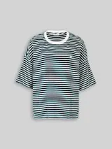 TOM TAILOR Damen Oversize T-Shirt mit Streifenmuster, grün, Gestreift – Bild 1