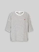 TOM TAILOR Damen Oversize T-Shirt mit Streifenmuster, weiß, Gestreift – Bild 1