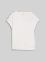 TOM TAILOR DENIM Damen T-Shirt aus Baumwolle, weiß, Meliert – Bild 1