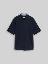 TOM TAILOR Herren Comfort Fit Seersucker Kurzarmhemd, blau, Uni – Bild 1