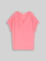 TOM TAILOR Damen Loose Fit Bluse mit V-Ausschnitt, rosa, Uni – Bild 1