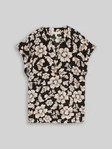 TOM TAILOR Damen Loose Fit Bluse mit V-Ausschnitt, schwarz, Geblümt – Bild 1
