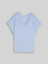 TOM TAILOR Damen T-Shirt mit V-Ausschnitt, blau, Uni – Bild 1