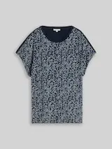 TOM TAILOR Damen T-Shirt im Material-Mix, blau, Uni – Bild 1