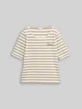 TOM TAILOR Damen T-Shirt mit Stickerei, grün, Gestreift – Bild 1