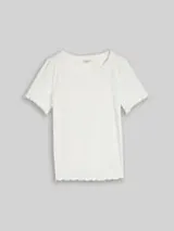 TOM TAILOR Damen T-Shirt mit Rippstruktur, weiß, Uni – Bild 1