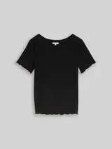 TOM TAILOR Damen T-Shirt mit Rippstruktur, schwarz, Uni – Bild 1
