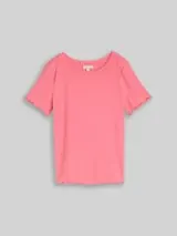 TOM TAILOR Damen T-Shirt mit Rippstruktur, rosa, Uni – Bild 1