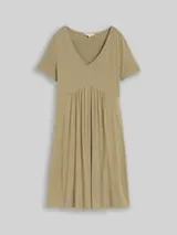 TOM TAILOR Damen Jerseykleid mit V-Ausschnitt, grün, Uni – Bild 1