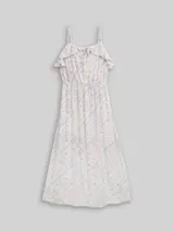 TOM TAILOR DENIM Damen Midi-Kleid mit Leinenanteil, weiß, Gemustert – Bild 1