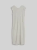 TOM TAILOR DENIM Damen Fitted Jacquard Midi-Kleid, weiß, Gestreift – Bild 1