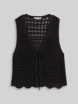 TOM TAILOR DENIM Damen Strickwesten mit Lochmuster, schwarz, Uni – Bild 1