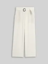 TOM TAILOR Damen Musselin Wide Leg Hose mit Gürtel, weiß, Uni – Bild 1